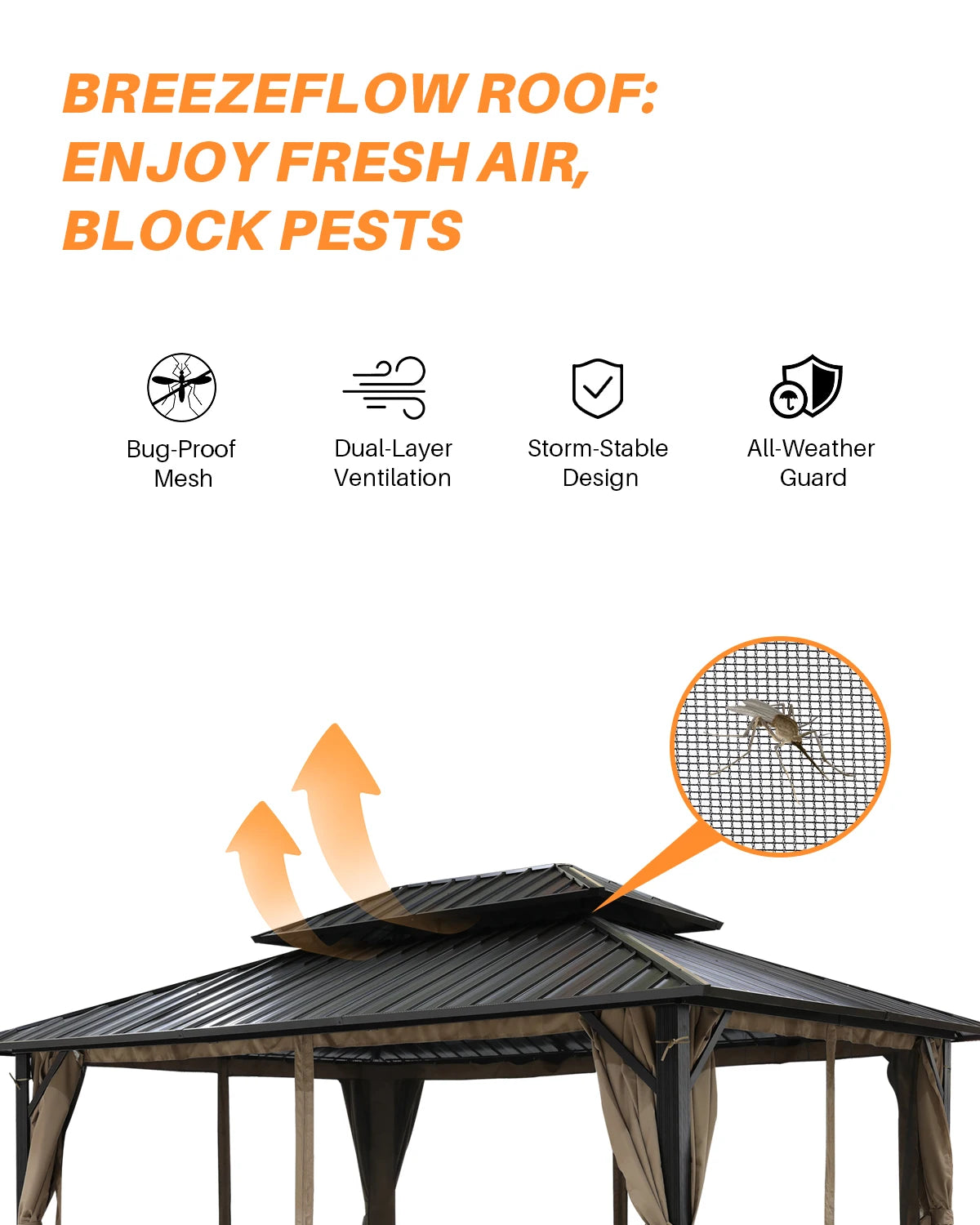 SeeHill 12' x 16' Patio Hardtop Gazebo, Aluminum Frame Pergola with Double Roofs, Mosquito Net and Curtains for Garden