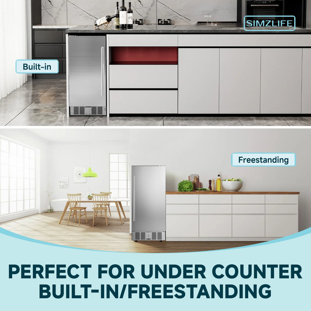 Simzlife 15/22.6-inchs Built-in Beverage Refrigerator,Single-Zone 130/180 Cans，Wine Cabinet, LED Temperature Control,Silver