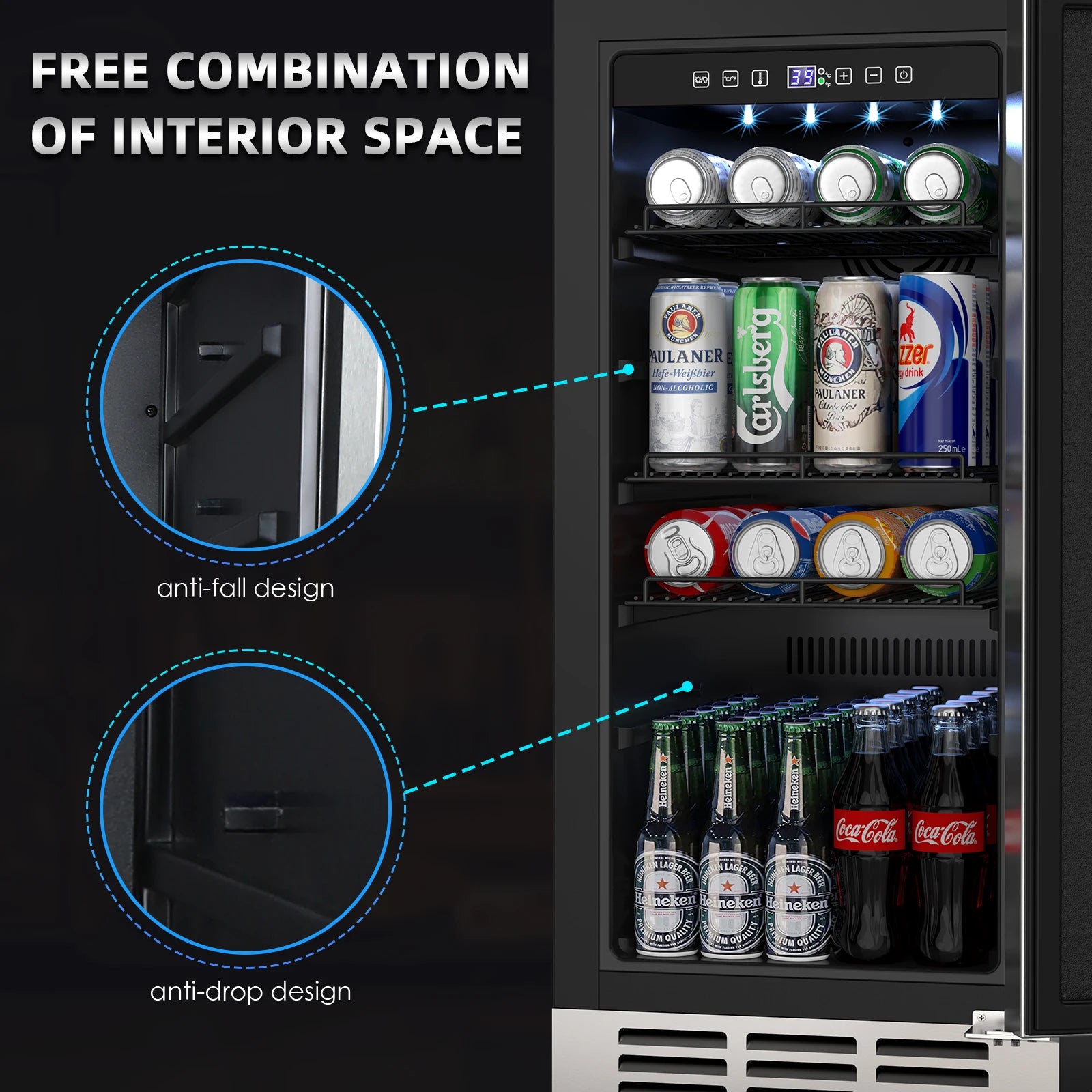 15 Inch Outdoor Beverage Fridge Stainless Steel Beverage Cooler Under-counter Beer Fridge Indoor/Outdoor Beverage Refrigerator