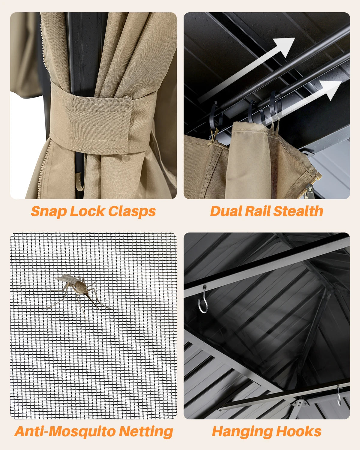 SeeHill 12' x 16' Patio Hardtop Gazebo, Aluminum Frame Pergola with Double Roofs, Mosquito Net and Curtains for Garden