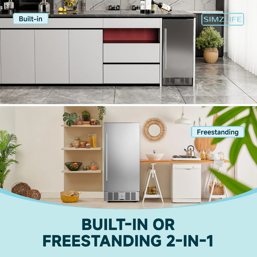 Simzlife 15/22.6-inchs Built-in Beverage Refrigerator,Single-Zone 130/180 Cans，Wine Cabinet, LED Temperature Control,Silver