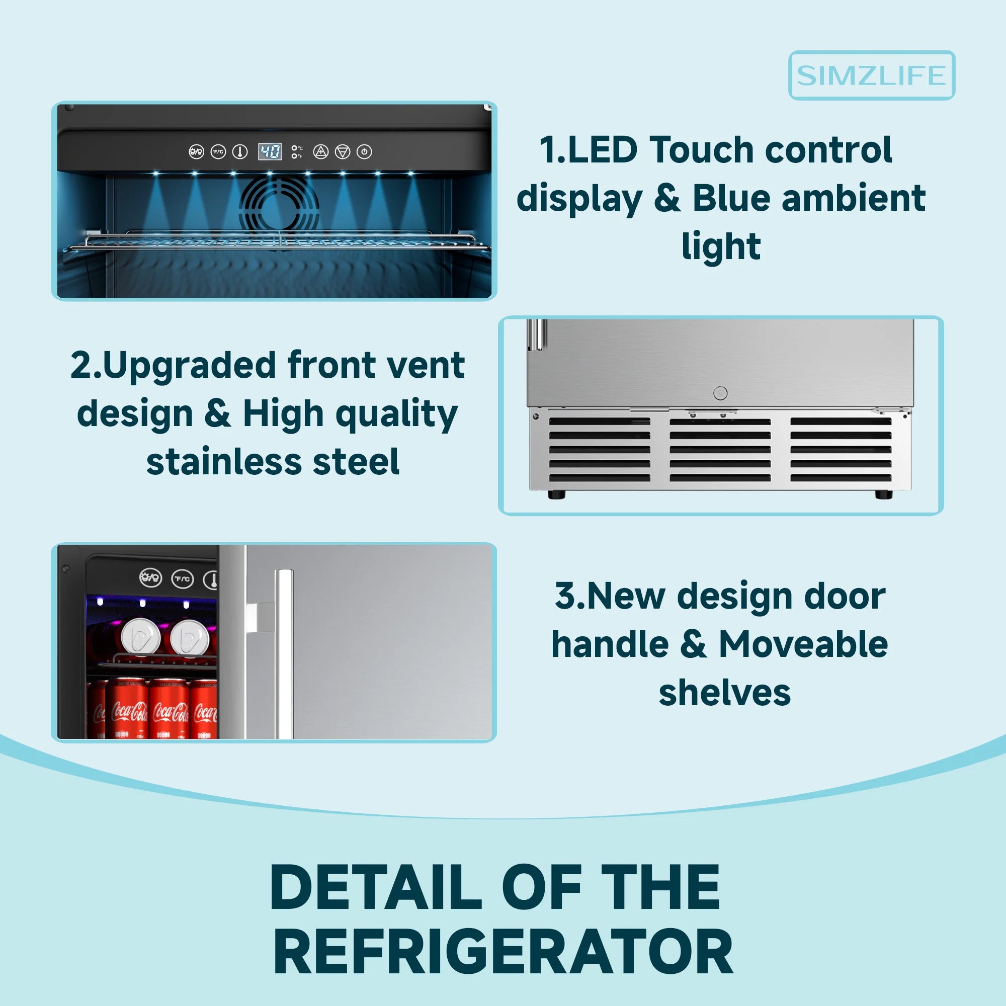 Simzlife 15/22.6-inchs Built-in Beverage Refrigerator,Single-Zone 130/180 Cans，Wine Cabinet, LED Temperature Control,Silver