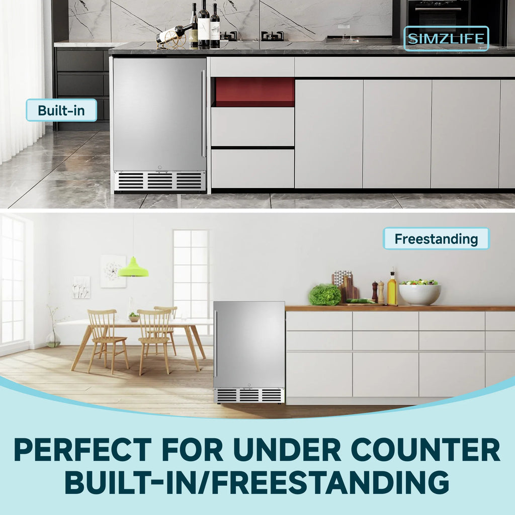 Simzlife 15/22.6-inchs Built-in Beverage Refrigerator,Single-Zone 130/180 Cans，Wine Cabinet, LED Temperature Control,Silver