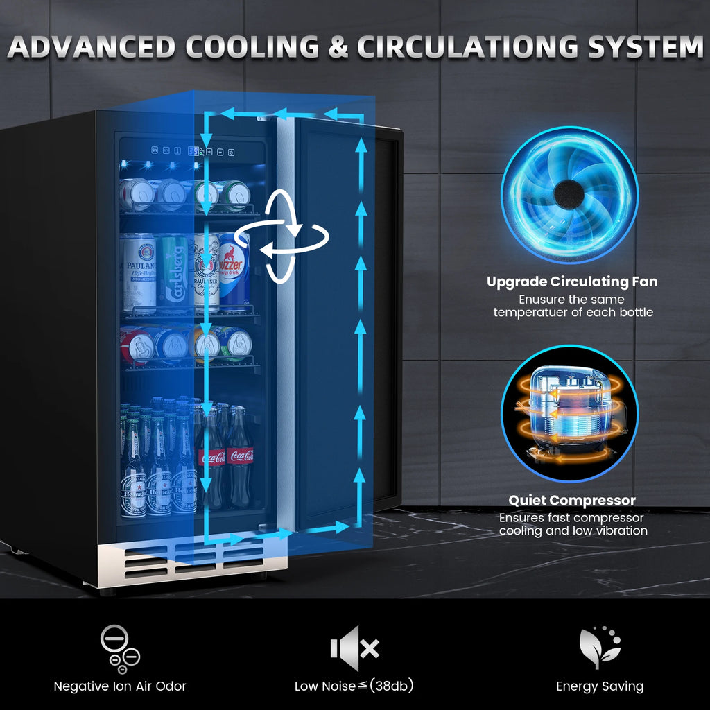 15 Inch Outdoor Beverage Fridge Stainless Steel Beverage Cooler Under-counter Beer Fridge Indoor/Outdoor Beverage Refrigerator