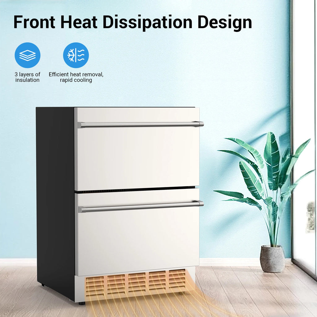 Outdoor Refrigerator for Patio, Outdoor Drawer Fridge, 24 Inch Undercounter Refrigerators with Wheels, 120 Cans Beverage Fridge