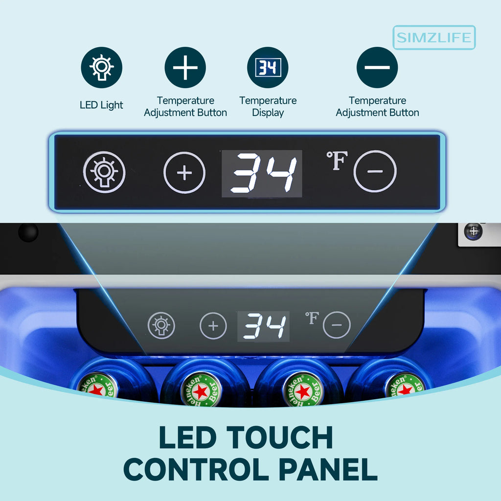 Simzlife 15/22.6-inchs Built-in Beverage Refrigerator,Single-Zone 130/180 Cans，Wine Cabinet, LED Temperature Control,Silver