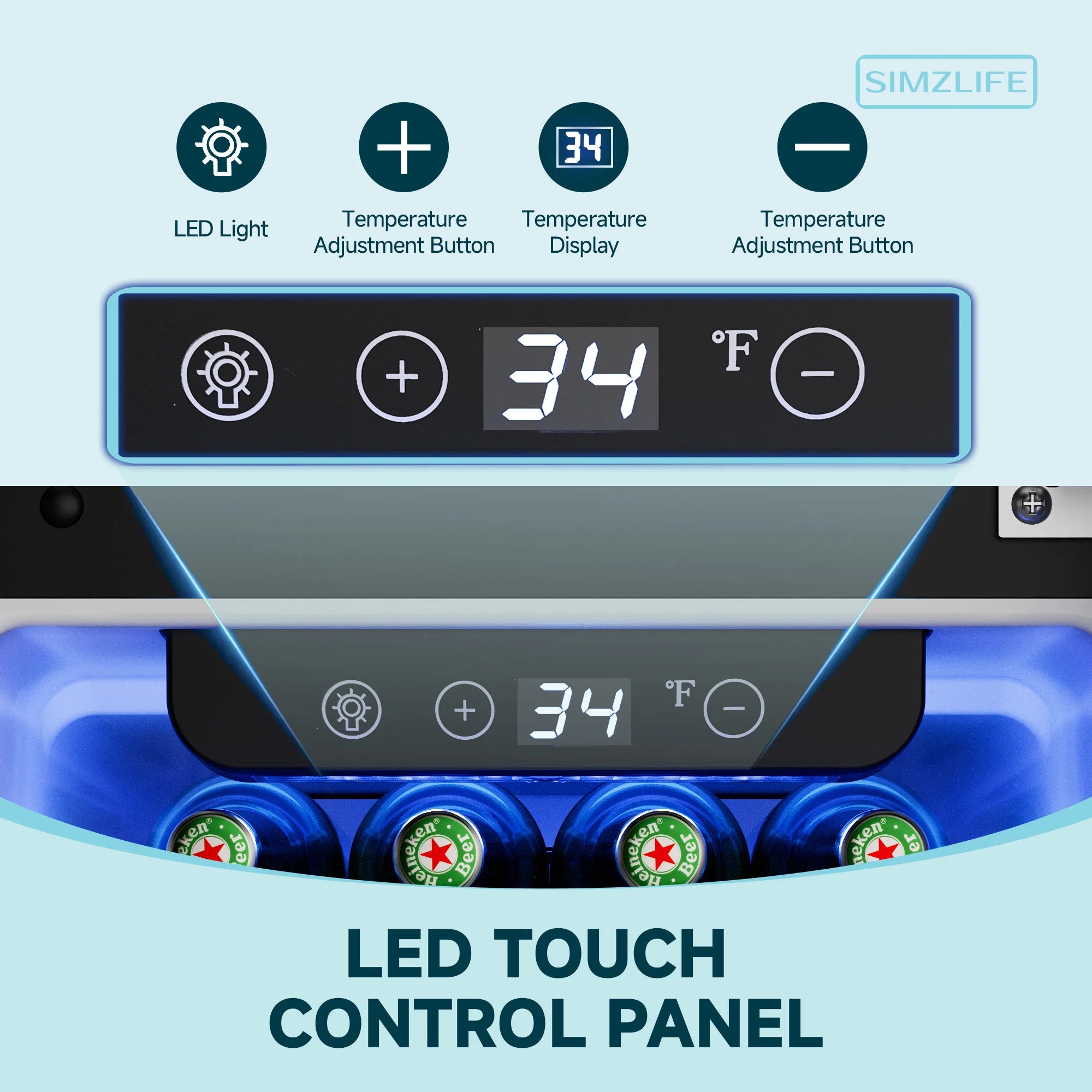 Simzlife 15/22.6-inchs Built-in Beverage Refrigerator,Single-Zone 130/180 Cans，Wine Cabinet, LED Temperature Control,Silver