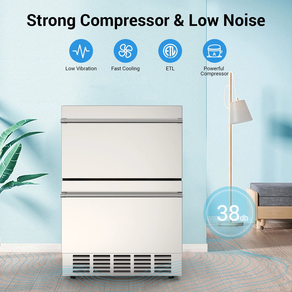 Outdoor Refrigerator for Patio, Outdoor Drawer Fridge, 24 Inch Undercounter Refrigerators with Wheels, 120 Cans Beverage Fridge