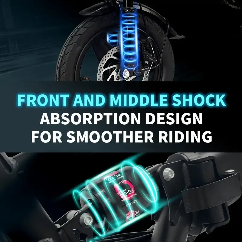 14" Folding Electric Motorcycles E Bike For Adults, 450W Peak Motor Ebike 19Mph 21Miles 48V 10.4AH Electric Mountain Bicycle