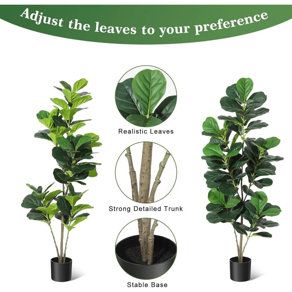 5FT Real Touch Fiddle Leaf Fig Artificial Tree with Black Pot, Lifelike Fake Plant for Home Office Decor