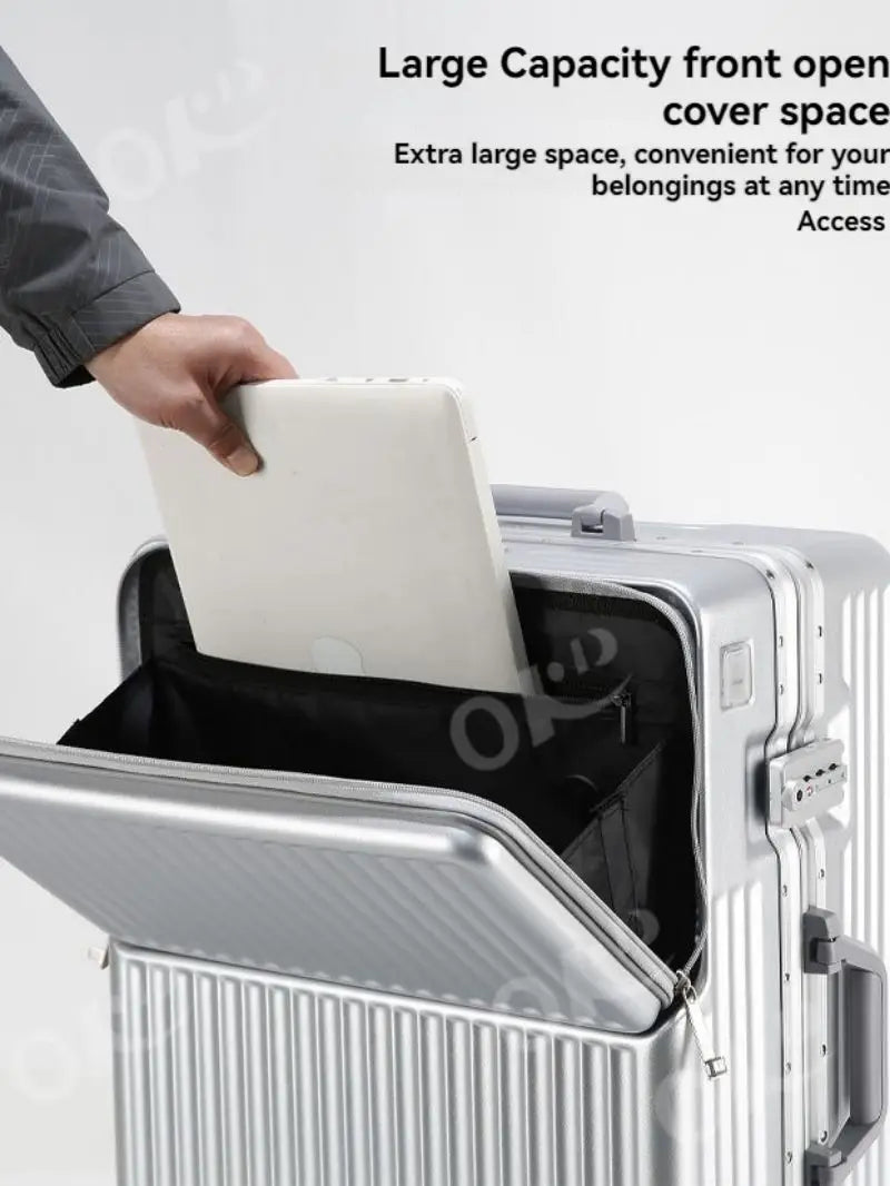 Front opening aluminum frame large capacity anti drop luggage compartment 20 inch universal wheel pull rod box 24 inch men's and