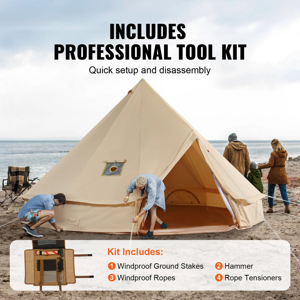 SucceBuy Canvas Bell Tent 4 Seasons 5m Yurt Tent Canvas Tent for Camping with Stove Breathable Tent Holds up to 8 People