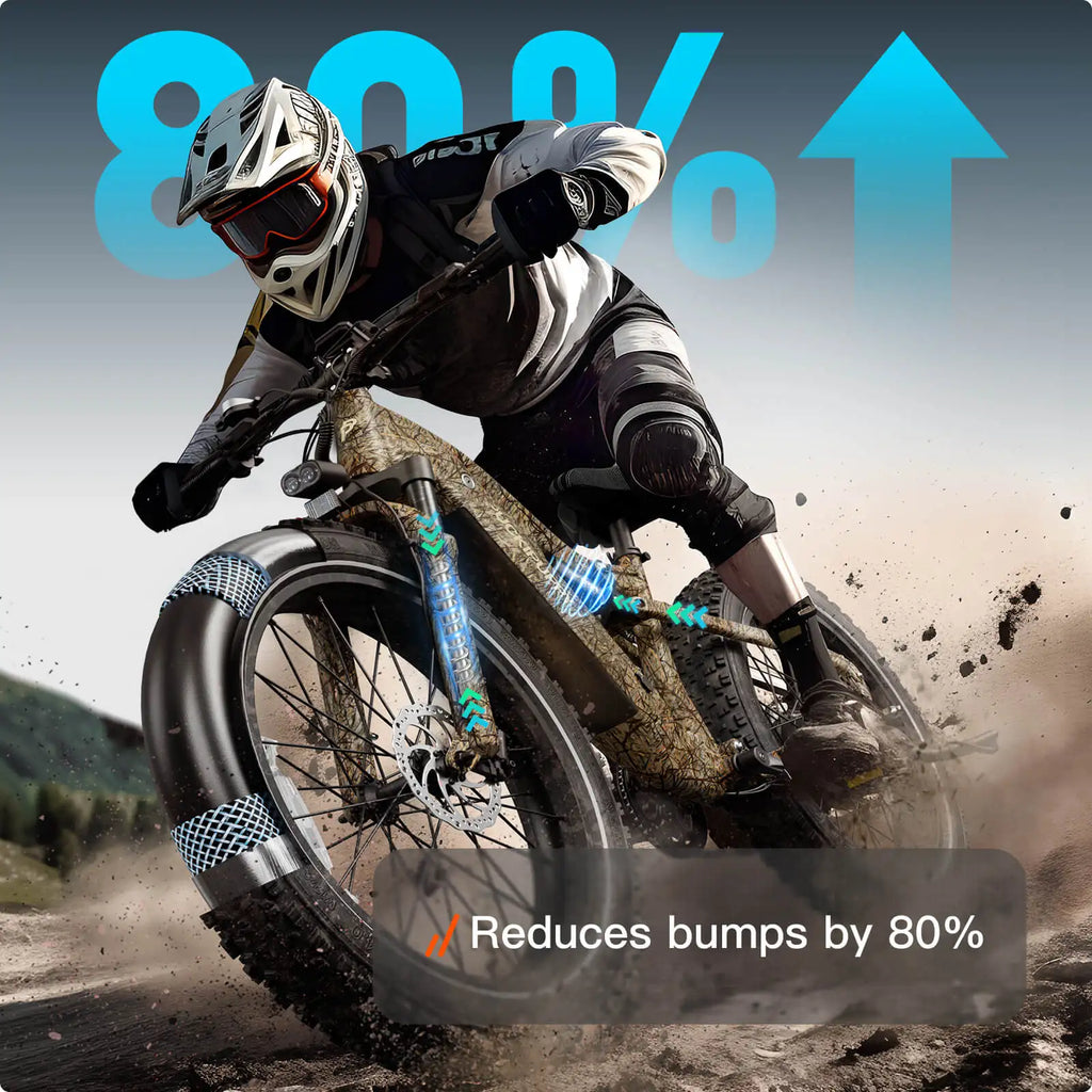 PUCKIPUPPY Electric Bike for Adults 26" Fat Tire Full Suspension Electric Mountain Bike 1350W Peak 48V 20AH Battery Ebike