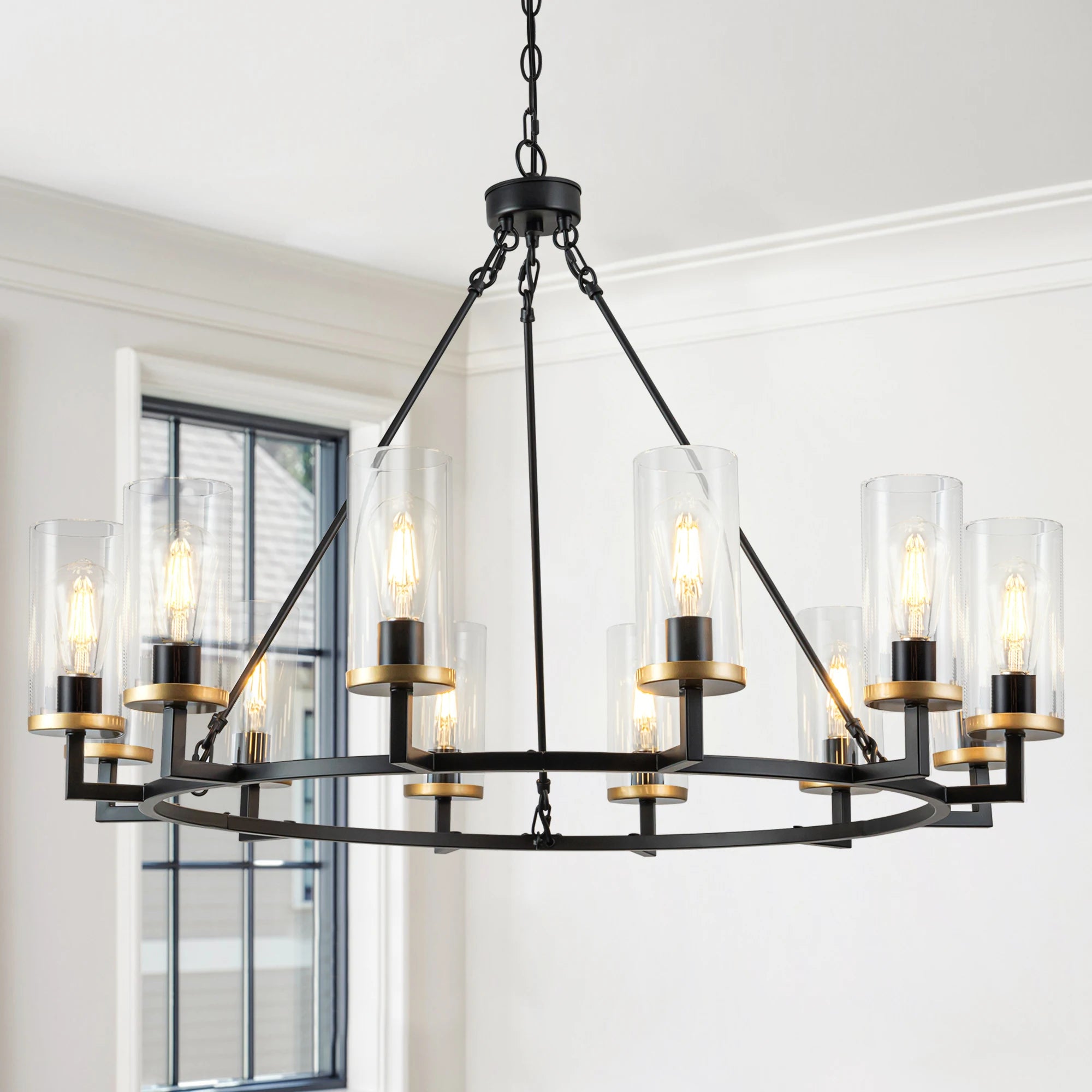12 lights High Translucent Large Glass Chandeliers Rustic Black Chandelier For Livingroom Foyer Entryway Decor Fixture