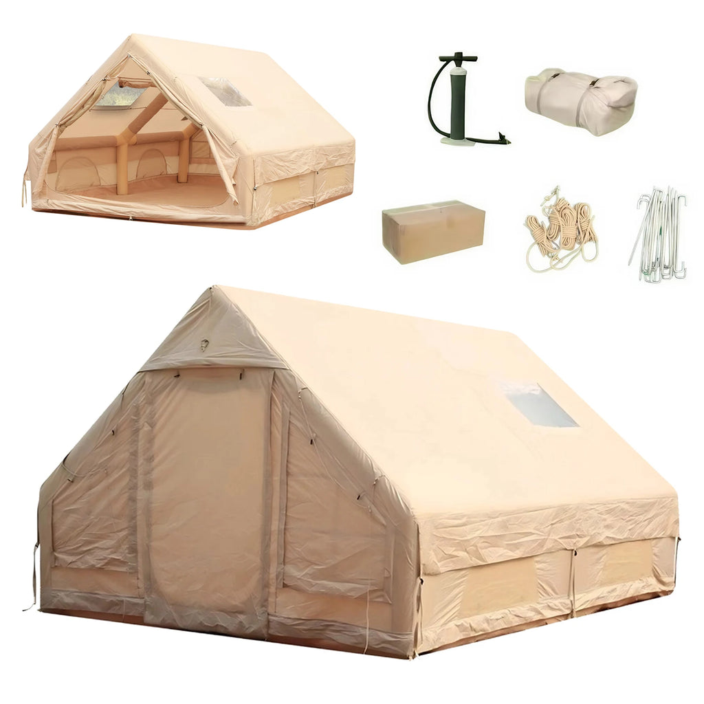 Inflatable Tent with Pump Glamping Camping Tents House Waterproof Windproof for 4 Seasons