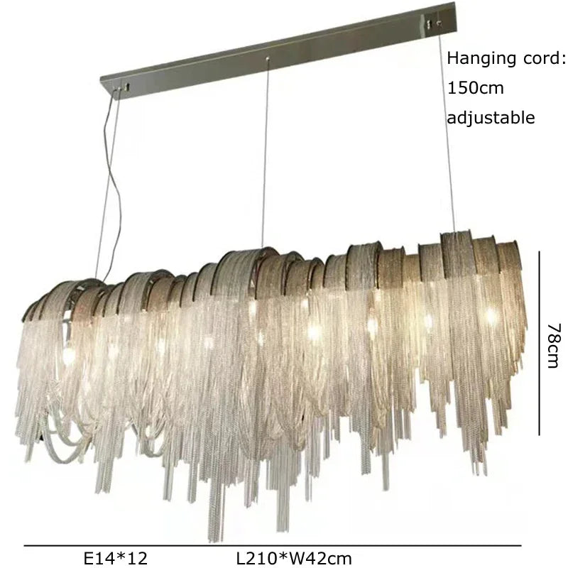 Chandelier Modern Tassel Aluminum Chain LED Hanging Pendant Lights Lustre for Living Room Decorative Suspend Lighting Fixture