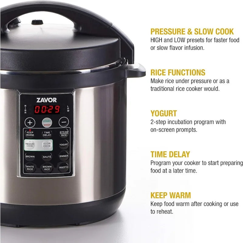 Zavor LUX 8 Quart Multi-cooker with America's Test Kitchen Multicooker Perfection Cookbook, Stainless Steel, Serves 6 people