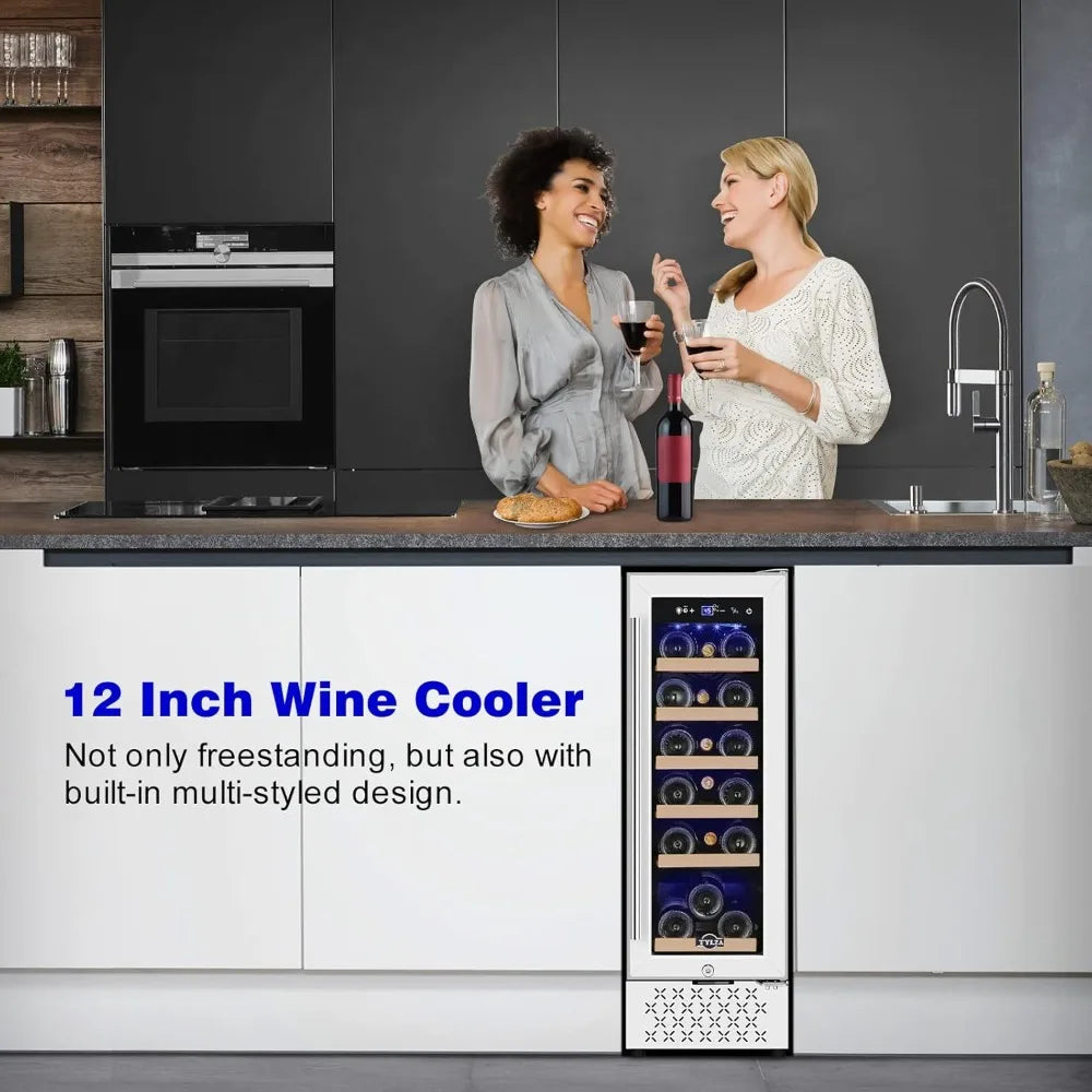 12" Wine Cooler Refrigerator 18 Bottle Wine Fridge Built-in or Freestanding with Stainless Steel & Double-Layer Tempered Glass