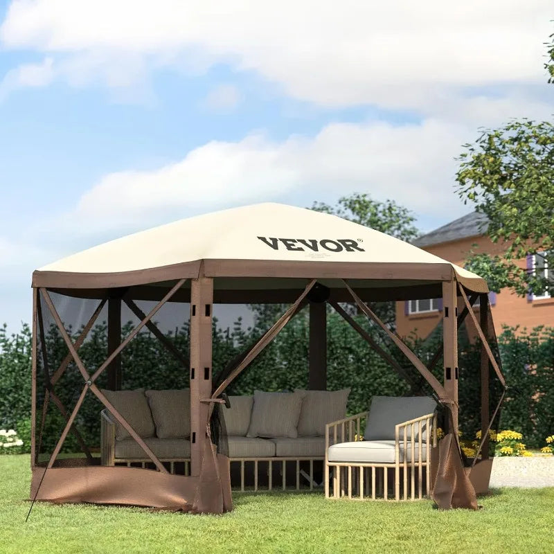 VEVOR Pop Up Instant Gazebo Screen Tent w/ Mosquito Netting Outdoor Canopy,10x10ft with 6 Removable Wind Cloths & 2 Mesh Windows