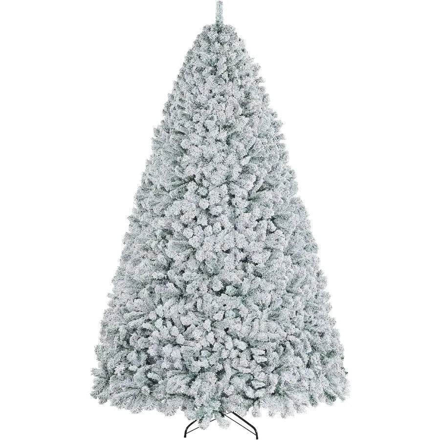9ft Premium Snow Flocked Hinged Artificial Christmas Fake Spruce Full Tree for Home Office Party Decoration with 2108 Branches