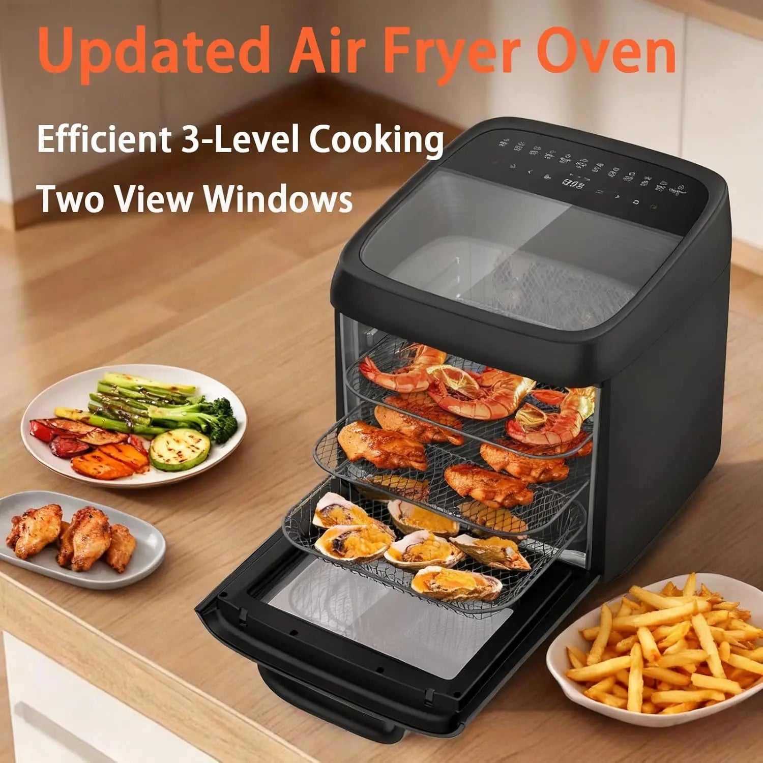 12L Air Fryer Toaster Oven Combo, 12-in-1 Digital with Rotisserie & Dehydrator, 8 Accessories, Black