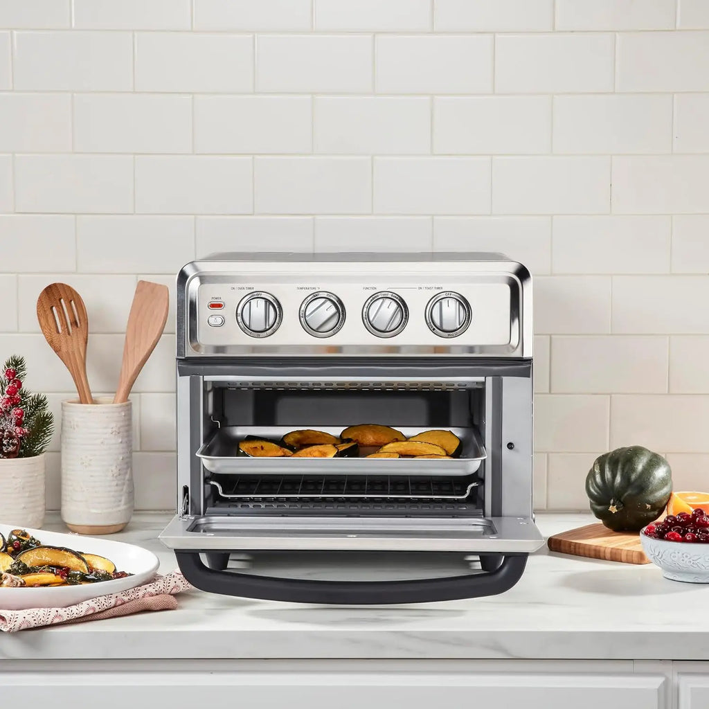 Air Fryer & Convection Toaster Oven, 8-in-1 Stainless Steel, White, with Fruit & Ice Cream Maker Attachment
