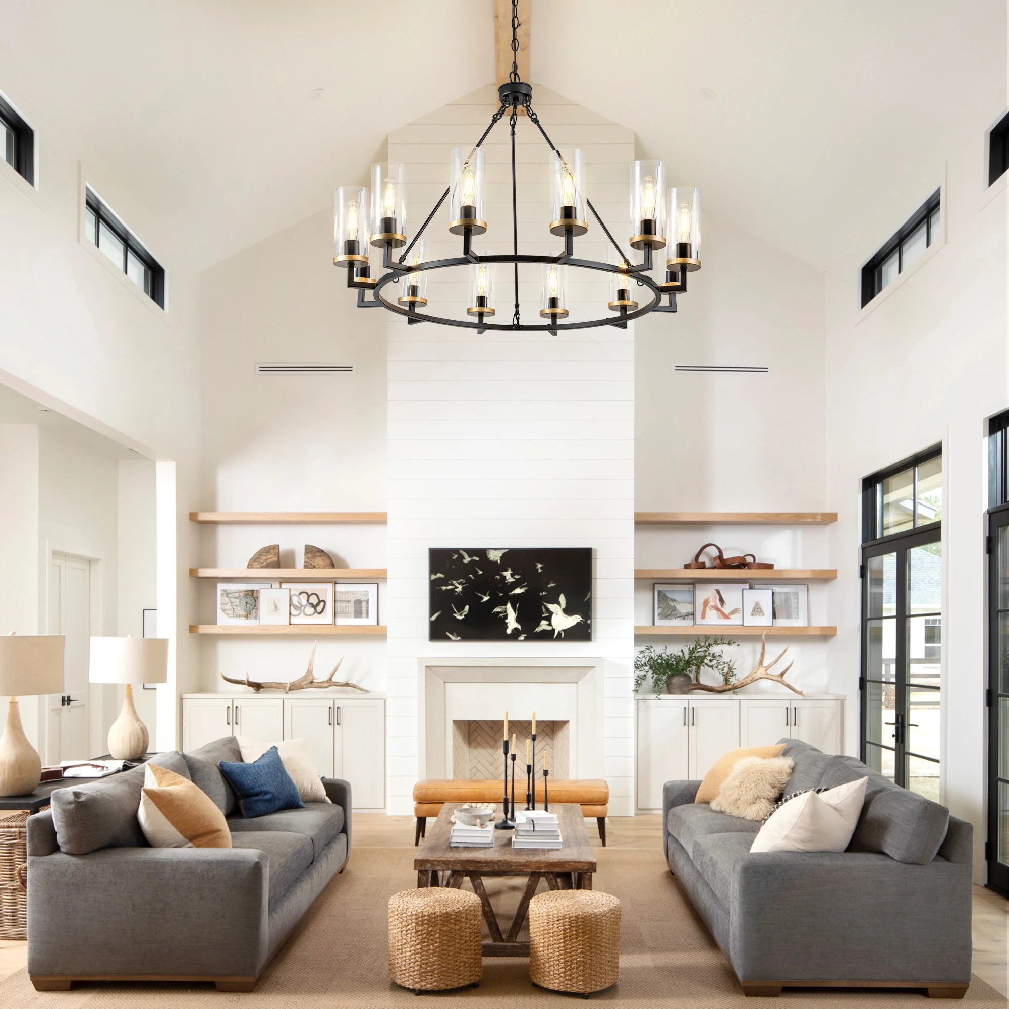 12 lights High Translucent Large Glass Chandeliers Rustic Black Chandelier For Livingroom Foyer Entryway Decor Fixture