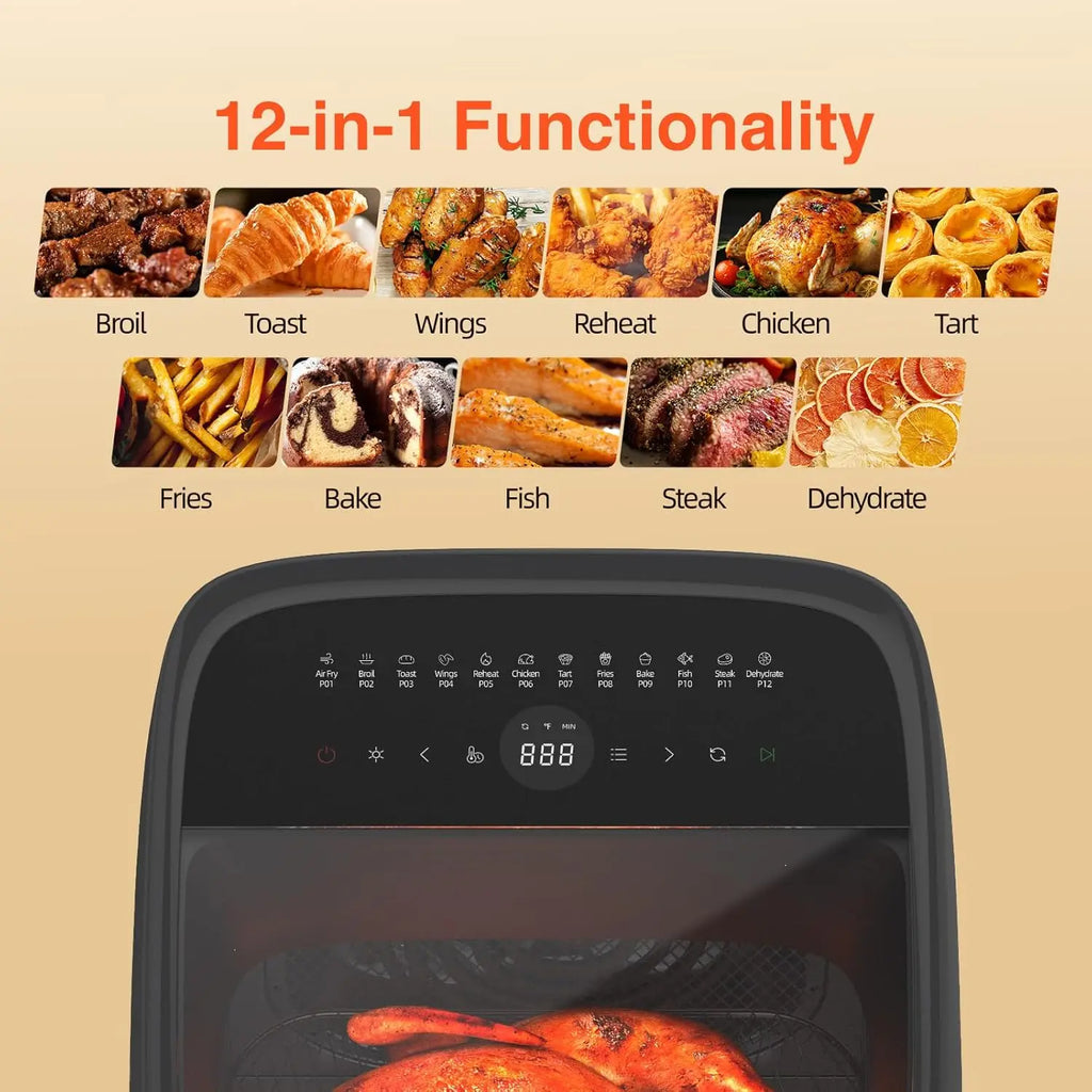 12L Air Fryer Toaster Oven Combo, 12-in-1 Digital with Rotisserie & Dehydrator, 8 Accessories, Black