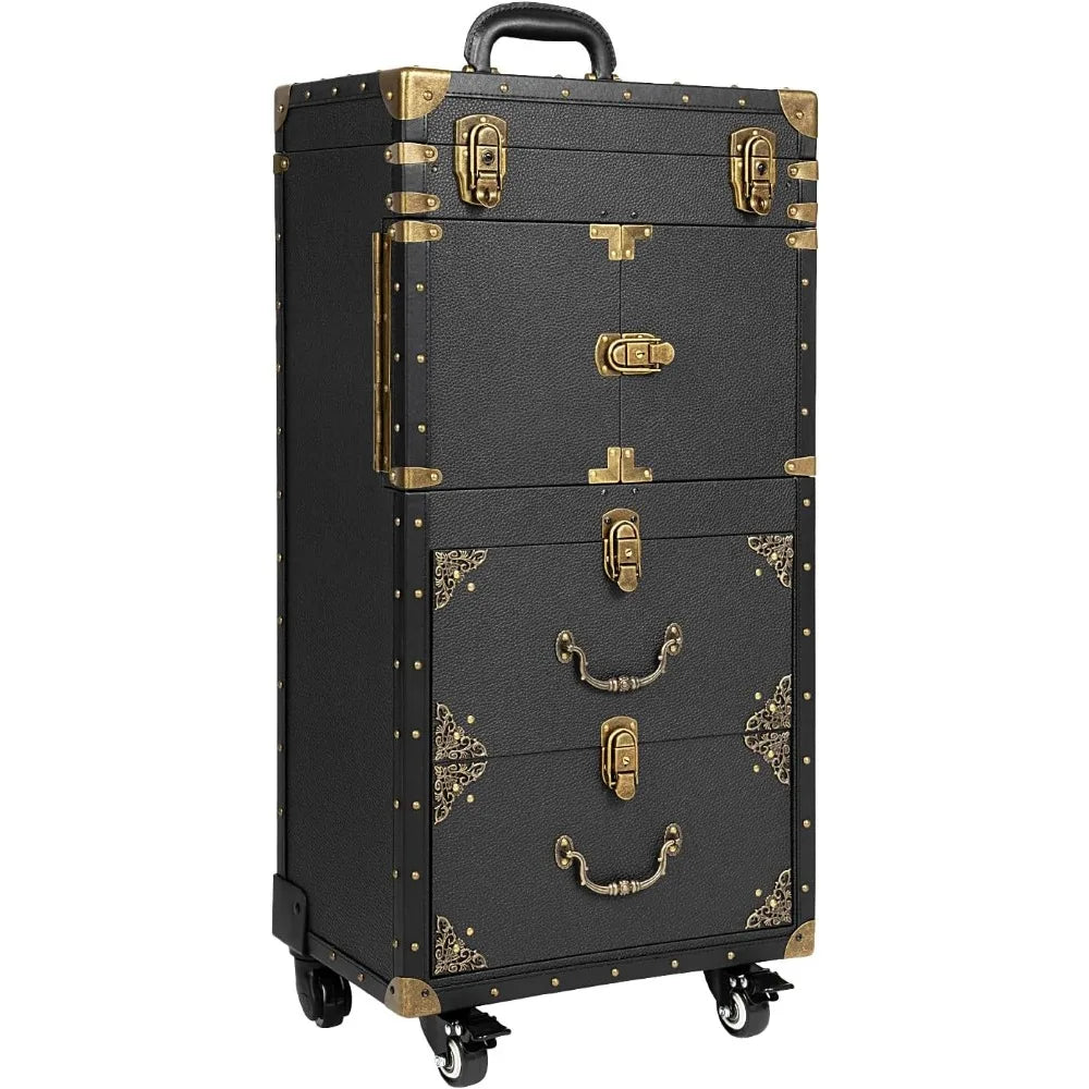 Luggage, Rolling Lockable Makeup Train Case, Hairdressing Trolley Stylist Beauty Salon Cosmetic Luggage Travel Orga