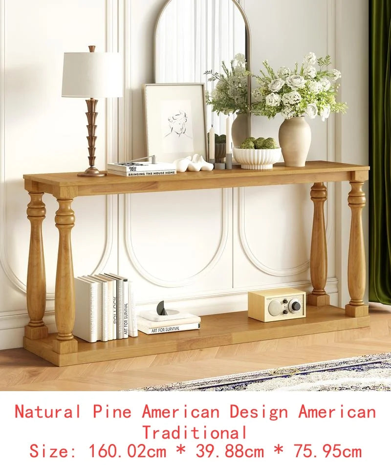 Vintage Wood Grain Console Table with Shelf and Four Vase Legs for Entryway Hallway Living Room Bedroom