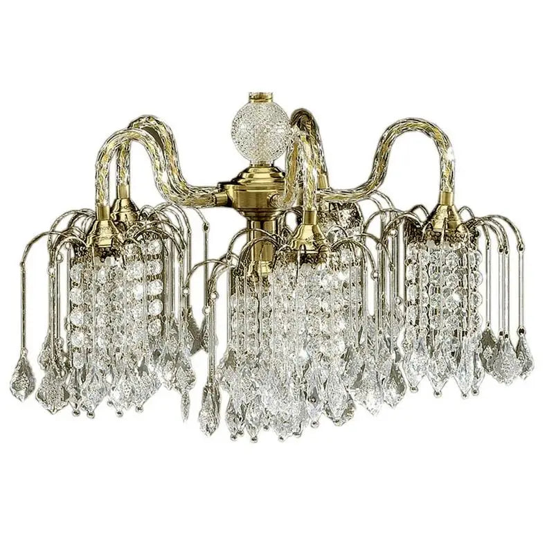 25" Metal Chandelier, Antique Brass Finish, Crystal Accents, Elegant Lighting Fixture for Home Décor, Modern Design, Perfect