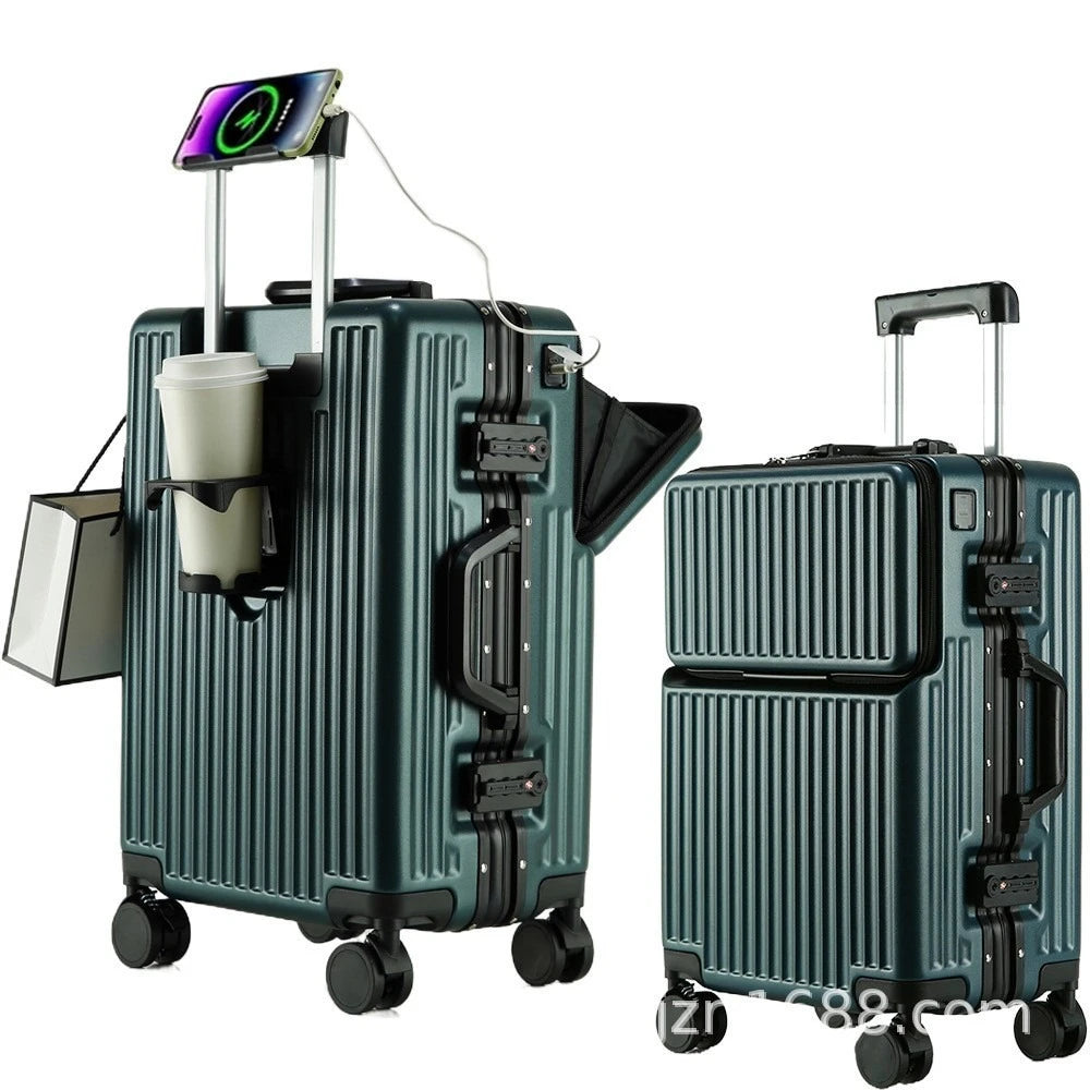 Front opening aluminum frame large capacity anti drop luggage compartment 20 inch universal wheel pull rod box 24 inch men's and