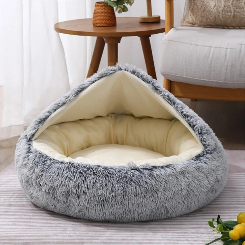 Autumn Winter Warm Plush Pet Bed for Cats and Dogs - Cozy Closed Nest Pad for Comfortable Sleeping