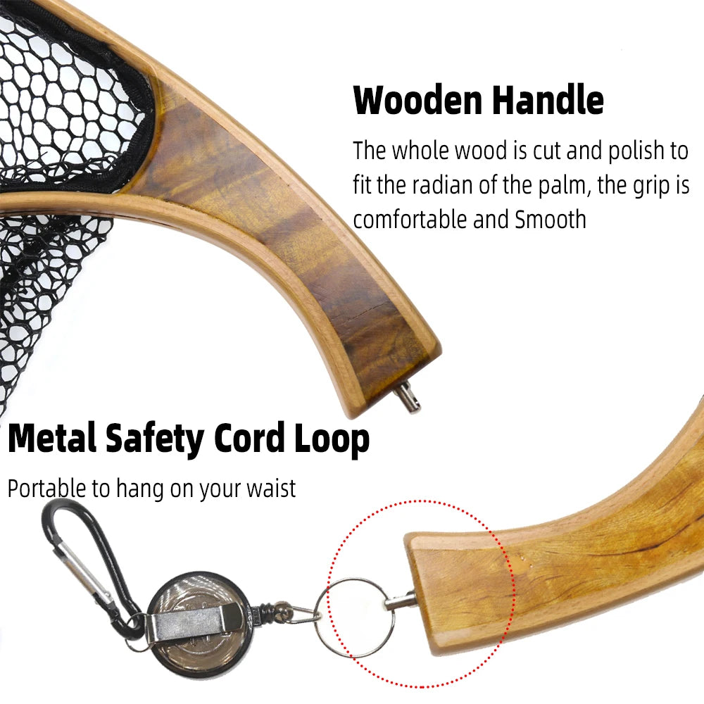 Portable Solid Wood Fly Fishing Landing Net Trout Catch and Release Net Quality Wooden Stream Fishing Net Tackle Tool