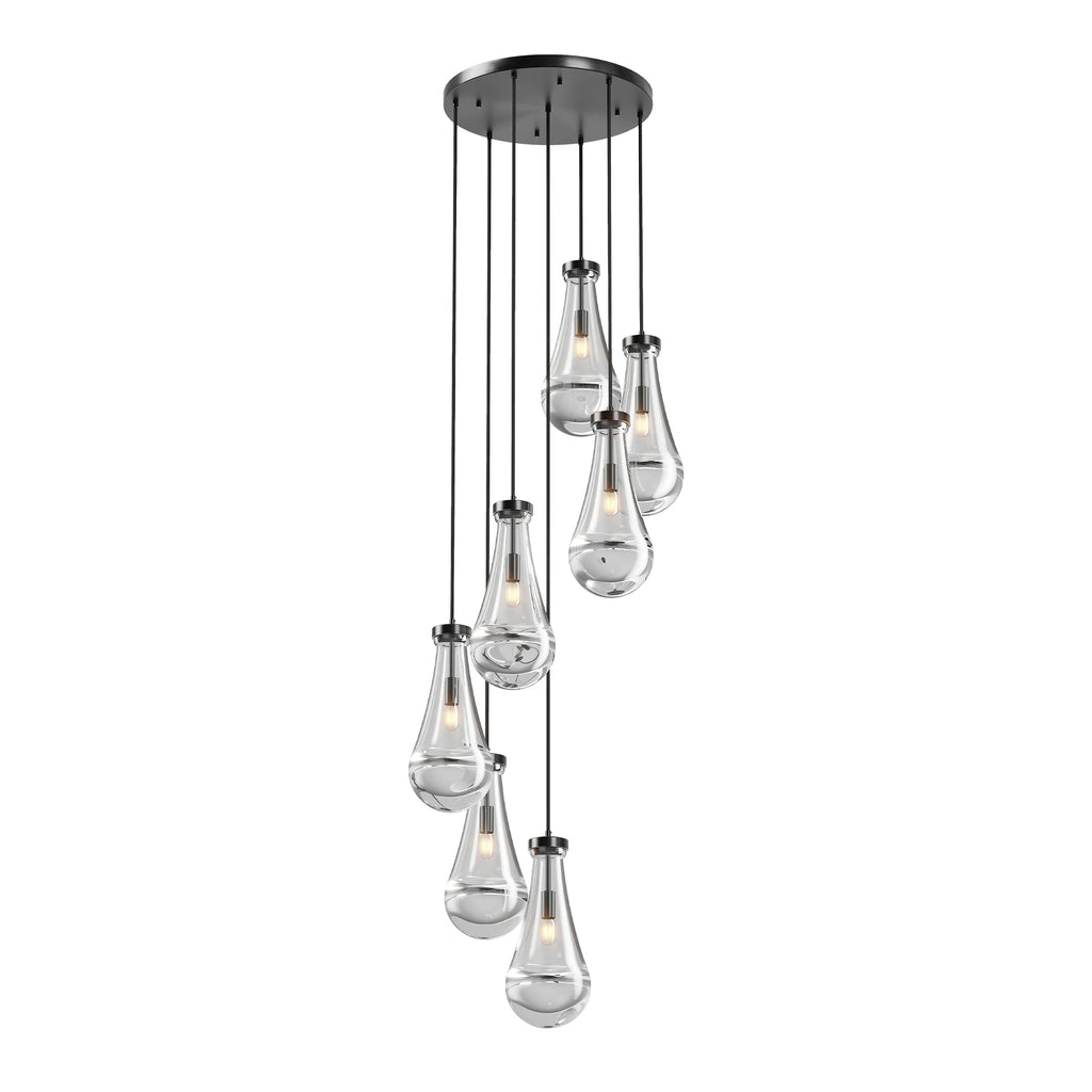 7 Light Cluster Pendant Lights, Black/Gold High Ceiling Chandeliers Adjustable, Living Room Pendant Light, Foyer Chandeliers