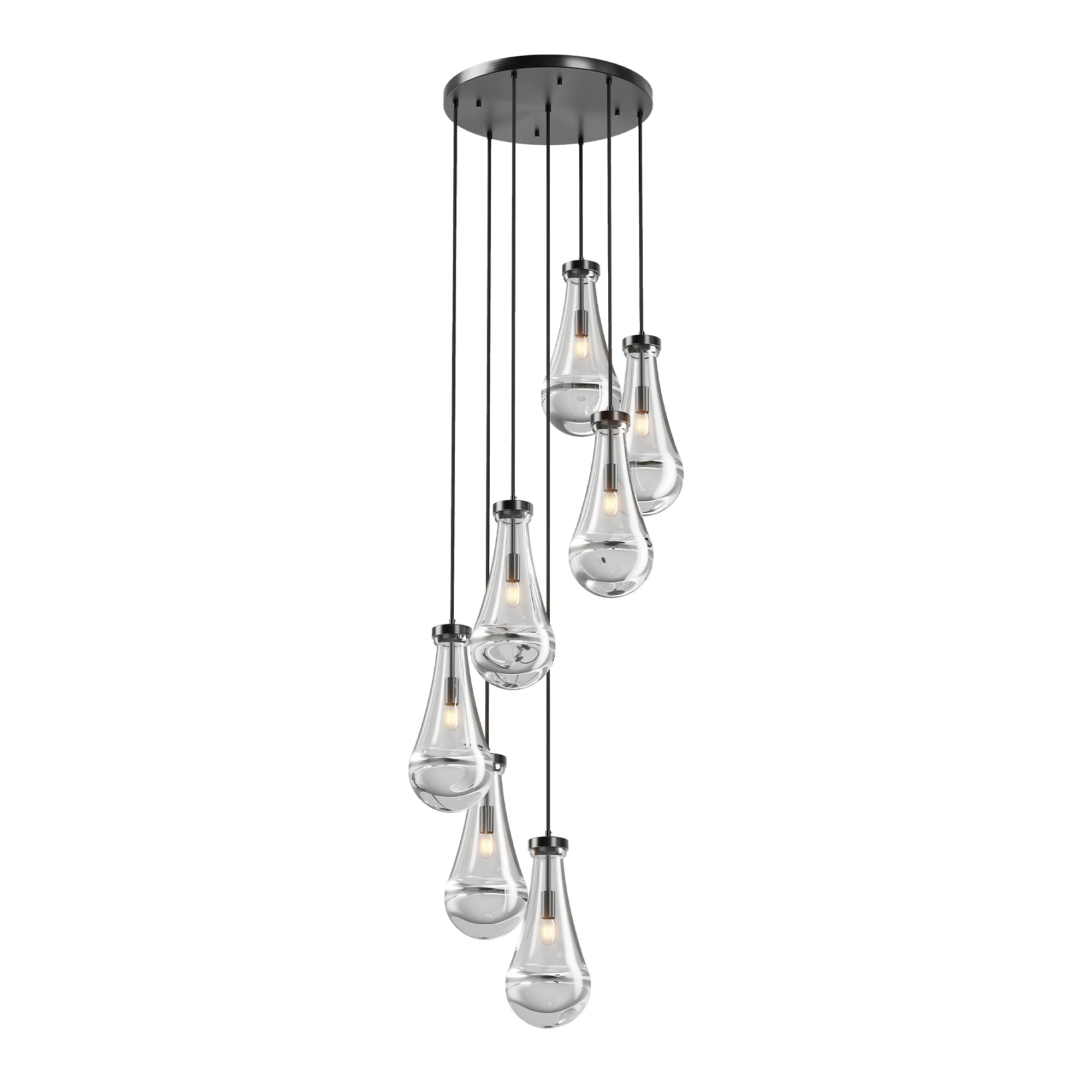 7 Light Cluster Pendant Lights, Black/Gold High Ceiling Chandeliers Adjustable, Living Room Pendant Light, Foyer Chandeliers