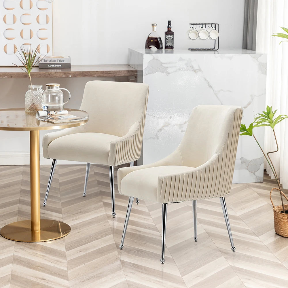 SEYNAR Modern Velvet Pleated Finish Back Dining Chair Set of 6 with Rear Handle