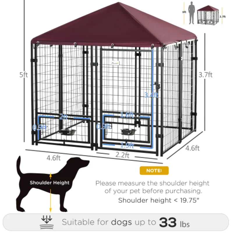 Outdoor Kennel With Rotating Bowl Rack Walk-in Pet Playpen Welded Wire Steel Dog Pen Waterproof UV Resistant Awning USA