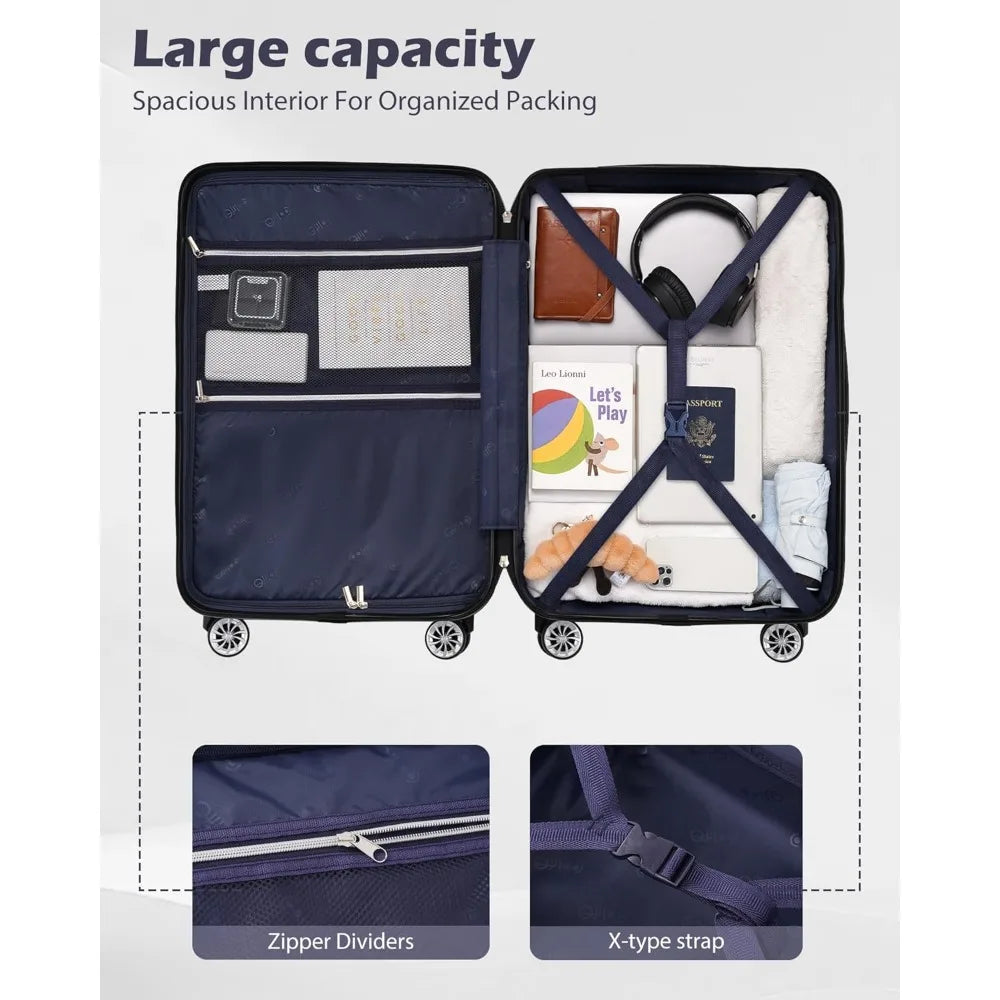 Expandable Coolife Luggage Set: 3-Piece PC+ABS Spinner Suitcases in 20, 24, and 28 Orange Carry-On