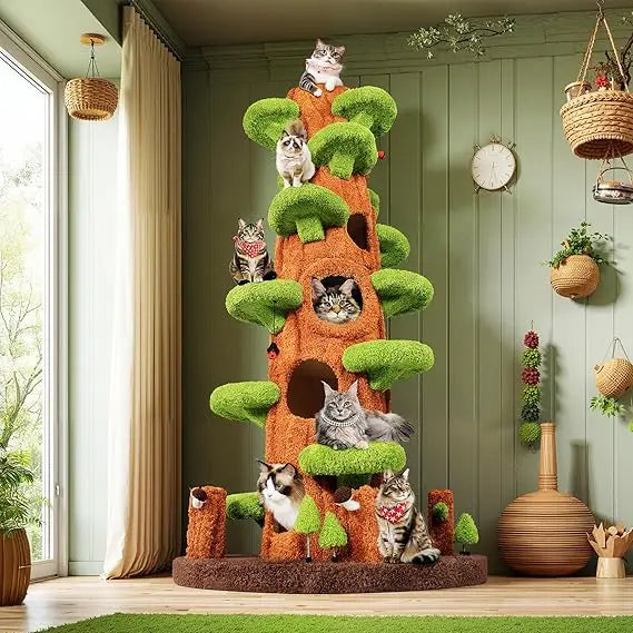 nunu super large cat tree tower – all-in-one tall cat tower with scratching post, luxury multi-level solid wood cat condo for in