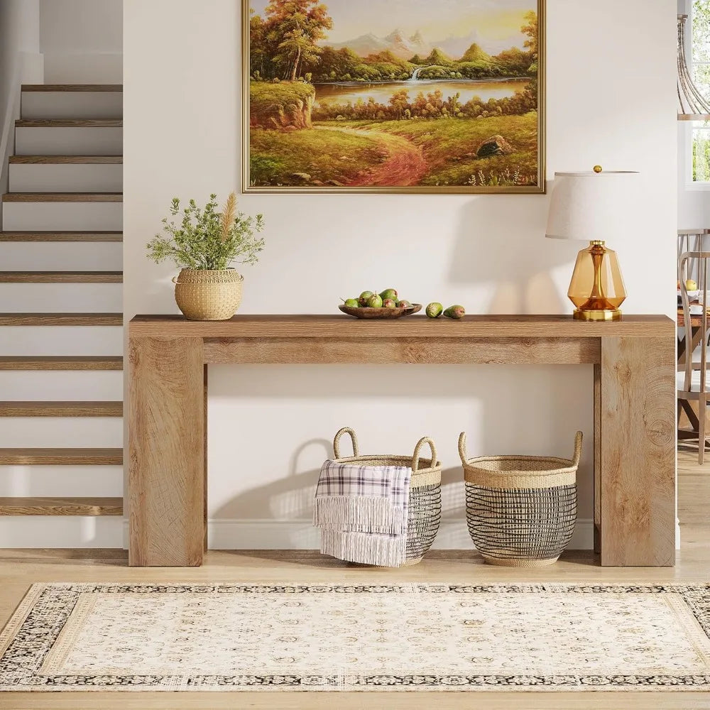 "extra long 70.9" farmhouse style console table for sofa back, narrow entryway accent"