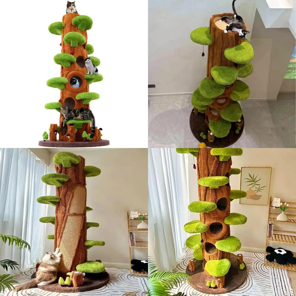 "tall solid wood cat tower for multiple cats, 90 inches"