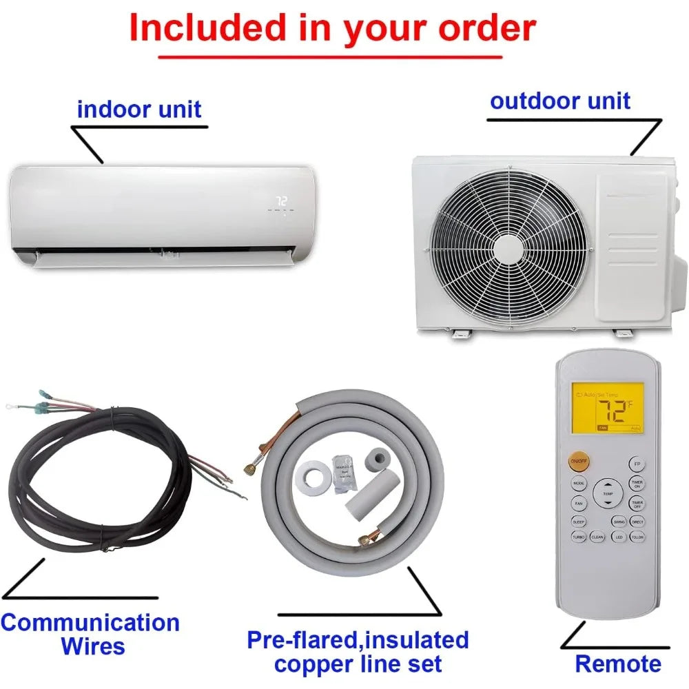 12000 BTU Mini Split Air Conditioner Ductless Inverter 17.4 SEER2 with Heat Pump 110V 1 Ton - Installation Kit Included