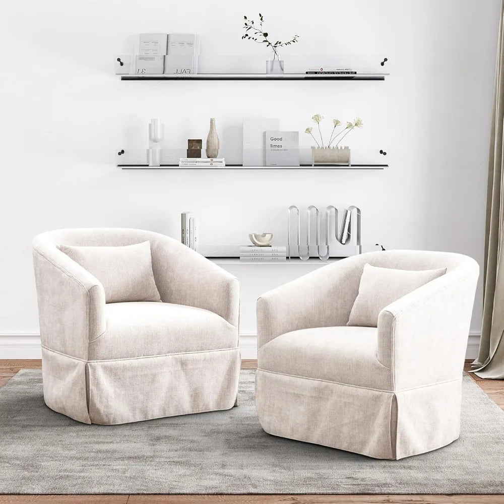 Swivel Accent Chair Set of 2, Mid Century Modern Swivel Barrel Chair for Living Room, Round Armchair Corner Chair for Bedroom, B