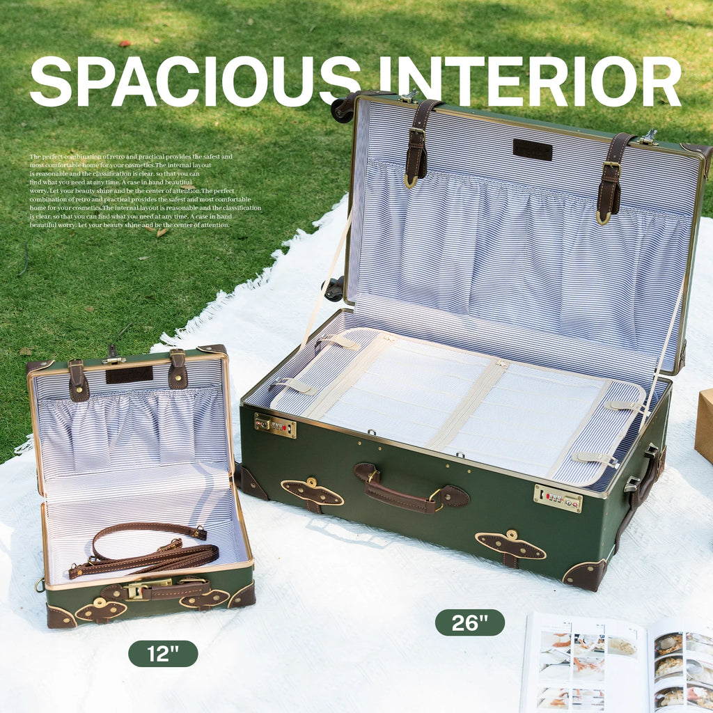 urecity Vintage Luggage Set, 3 Piece Retro trolley luggage bag,Travel Luggage with Spinner Wheels and Beauty Case (Army Green)