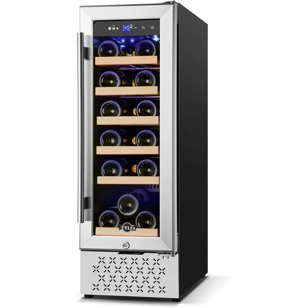12" Wine Cooler Refrigerator 18 Bottle Wine Fridge Built-in or Freestanding with Stainless Steel & Double-Layer Tempered Glass