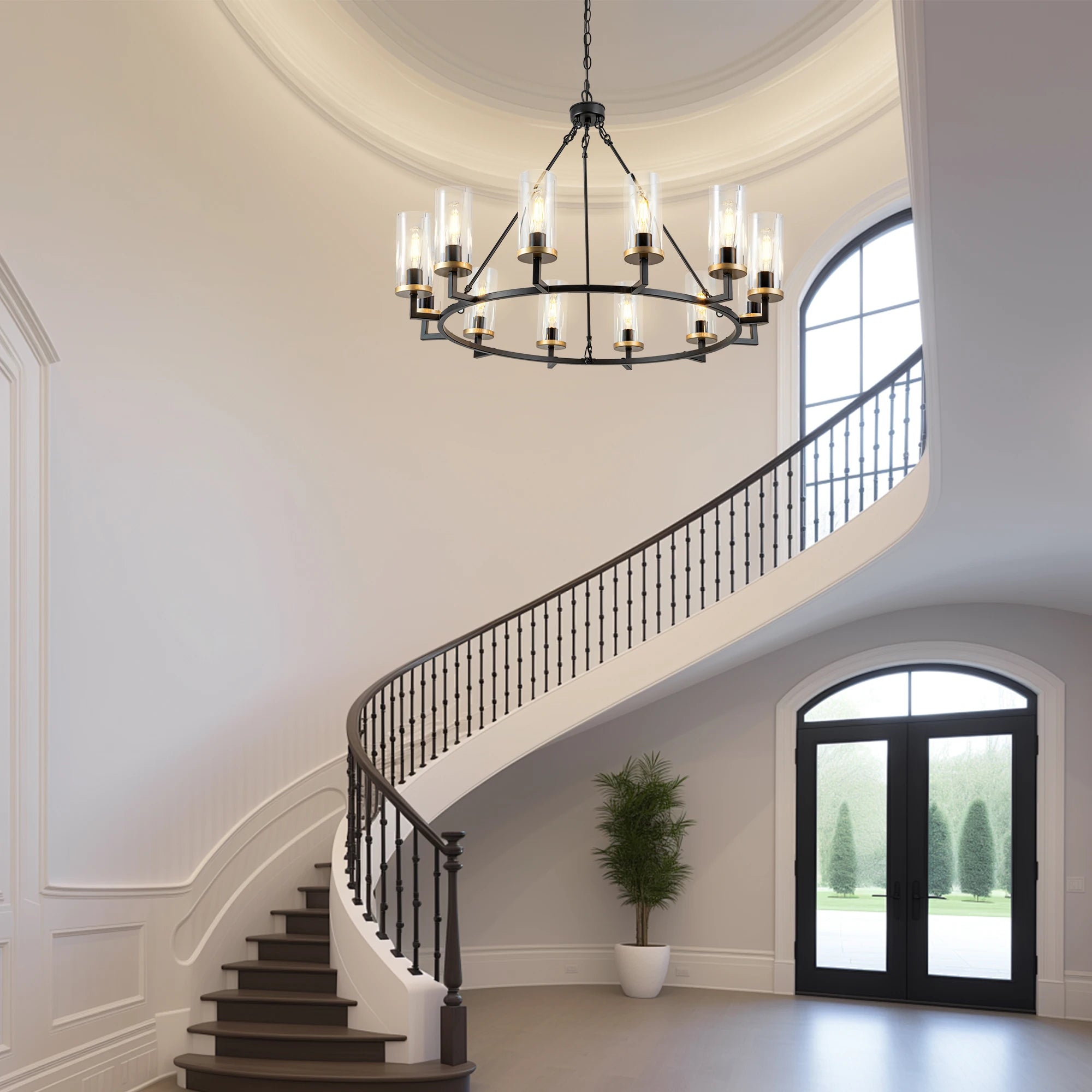 12 lights High Translucent Large Glass Chandeliers Rustic Black Chandelier For Livingroom Foyer Entryway Decor Fixture