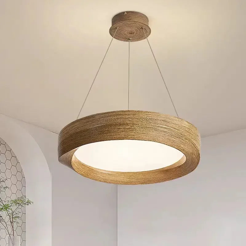 Wabi-sabi Wood Color LED Chandelier Nordic Design Bar Lamp Full Spectrum Eye Protection Dining Room Bedroom Pendant Light