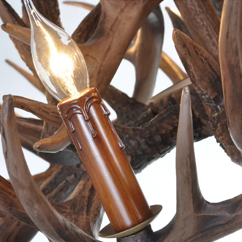 Retro Antler Chandelier Lighting Resin Deer Horn Pendant Lamp for Restaurant Living Room Hotel Shop Dining Table Hanging Lamp