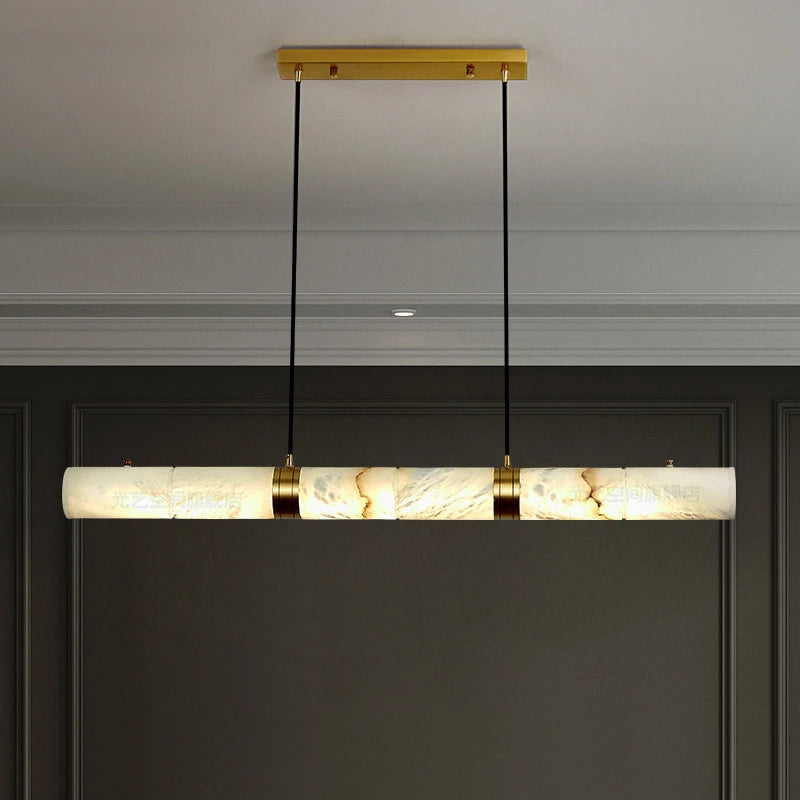 Dimmable LED Marble Linear Hanging Lamps LED Chandelier Lighting White Alabaster Suspension Luminaire Lampen For Dinning Room